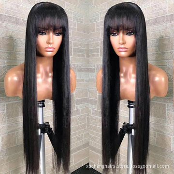Usexy unprocessed raw remy human lace front wig 4x4 closure frontal indian wigs straight human hair wig with bangs
